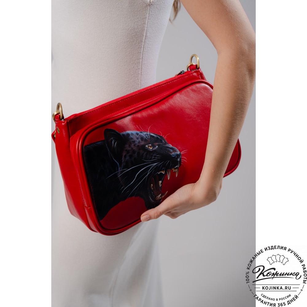 Женская кожаная сумка "Эмма" "Пантера" (красный)